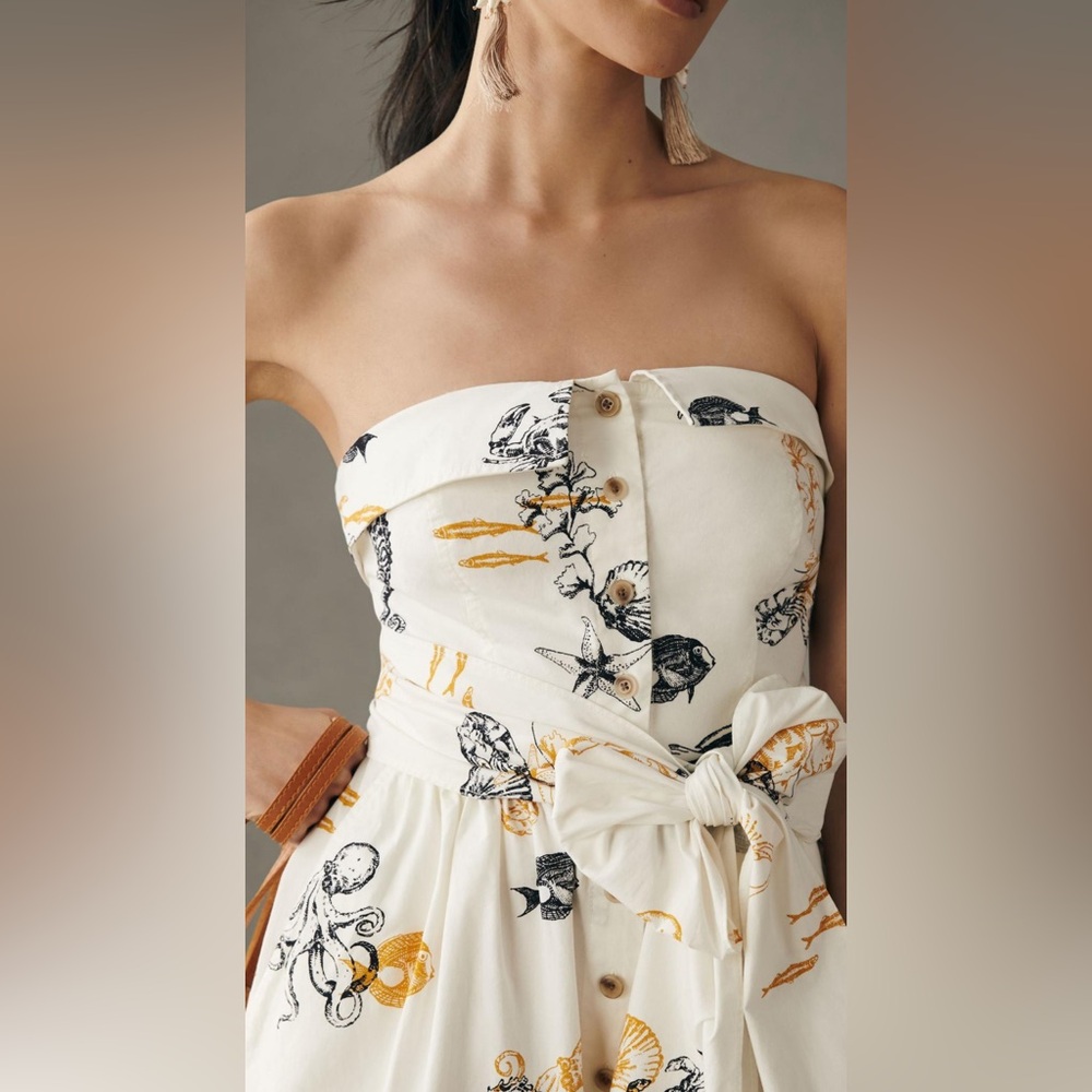 Anthropologie Maeve Strapless Buttondown Wide-Leg Jumpsuit - Picture 3 of 4